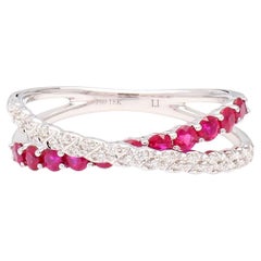 Natural Red Round Ruby and White Diamond .62 Carat TW Gold Wedding Band