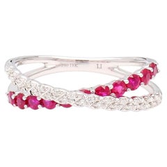 Natural Red Round Ruby and White Diamond .62 Carat TW Gold Wedding Band