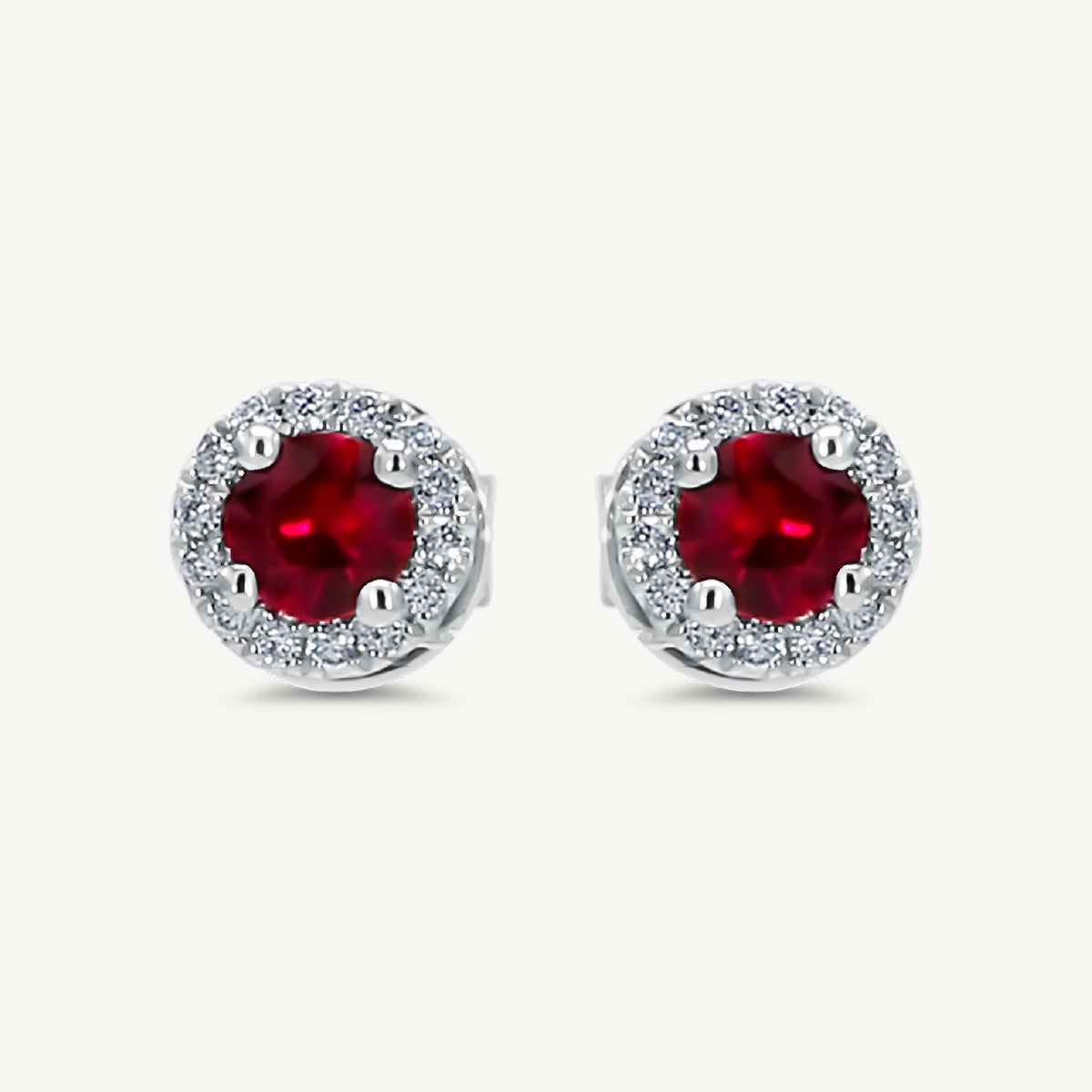 Natural Red Round Ruby and White Diamond .72 Carat TW White Gold Stud Earrings