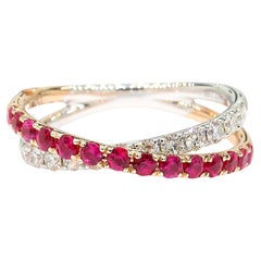 Natural Red Round Ruby and White Diamond .85 Carat TW Gold Cocktail Band