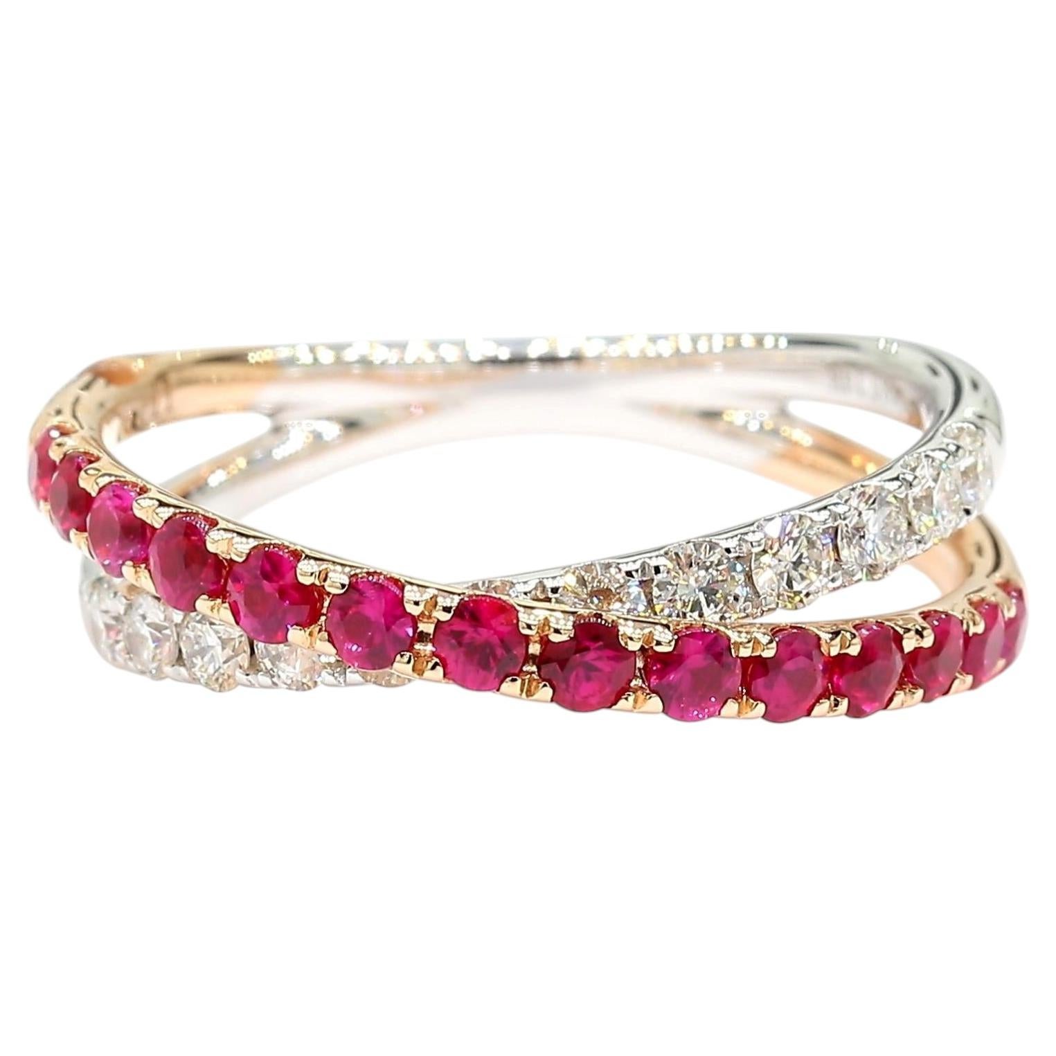 Natural Red Round Ruby and White Diamond .85 Carat TW Gold Cocktail Band