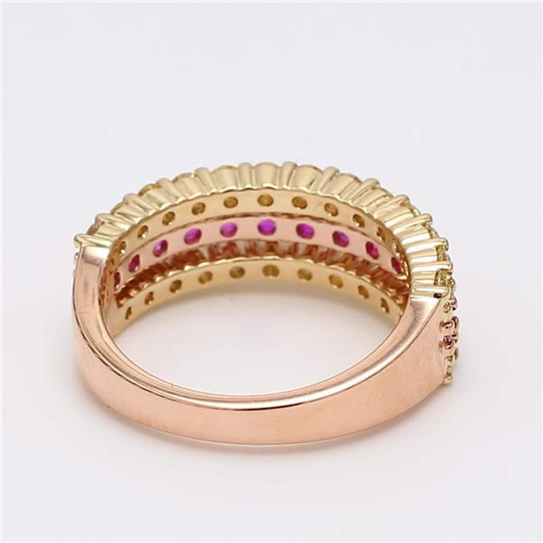 Round Cut Natural Red Round Ruby and Yellow Diamond 1.79 Carat TW Rose Gold Wedding Band For Sale