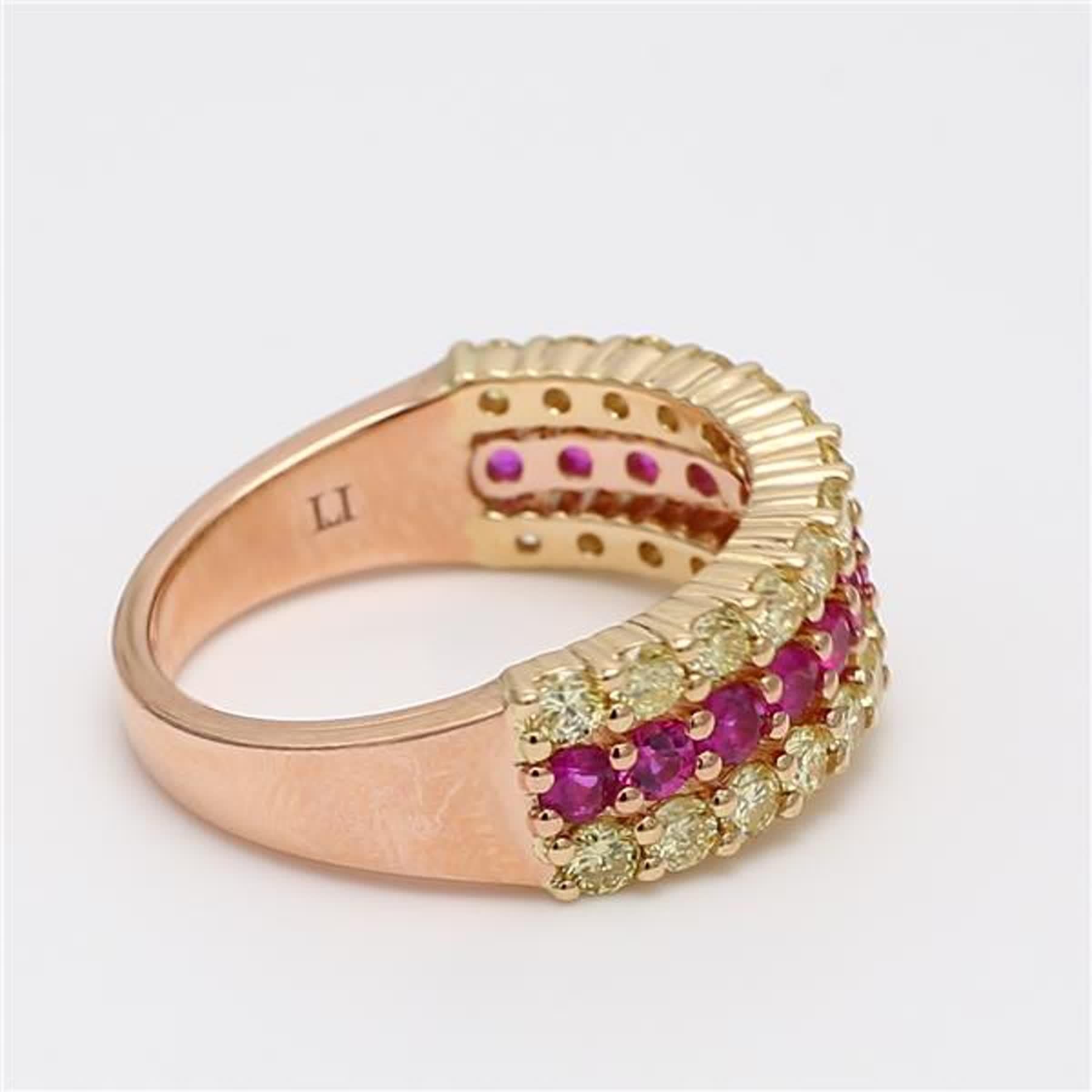Natural Red Round Ruby and Yellow Diamond 1.79 Carat TW Rose Gold Wedding Band In New Condition For Sale In New York, NY