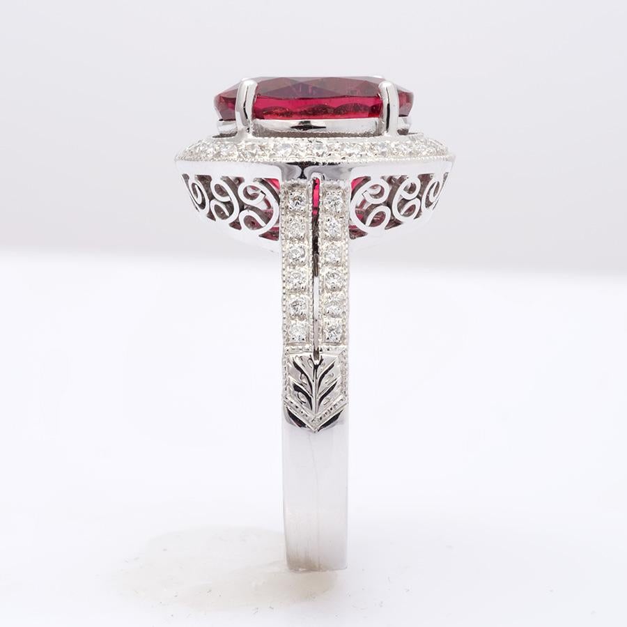 Women's Natural Red Rubellite Gemstone 4.59 carats in 18K White Gold Ring with Diamonds For Sale