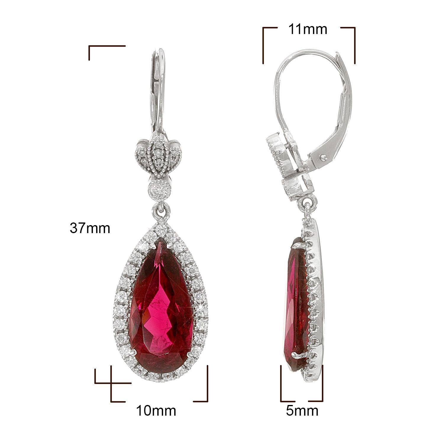 Donna Pietre rubellite rosse naturali da 5,67 carati in orecchini in oro bianco 18 carati con diamanti in vendita