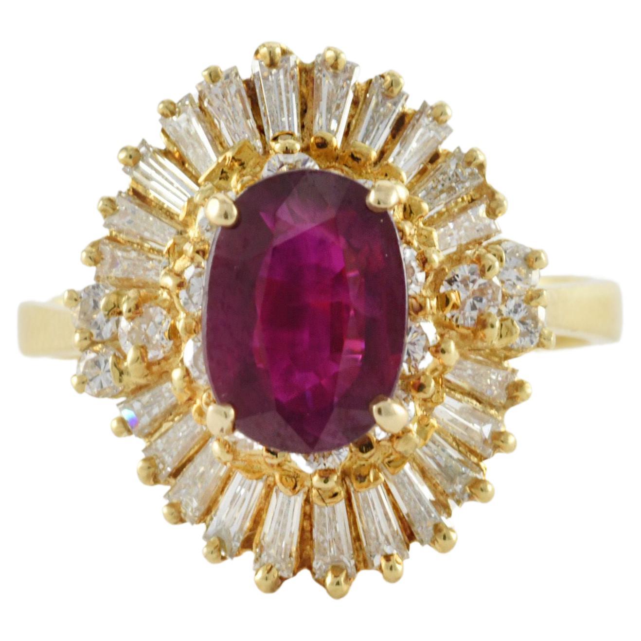 Natural Red Ruby and Diamond Ballerina Ring For Sale