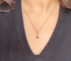 Natural Red Ruby and Diamond Pendant Necklace