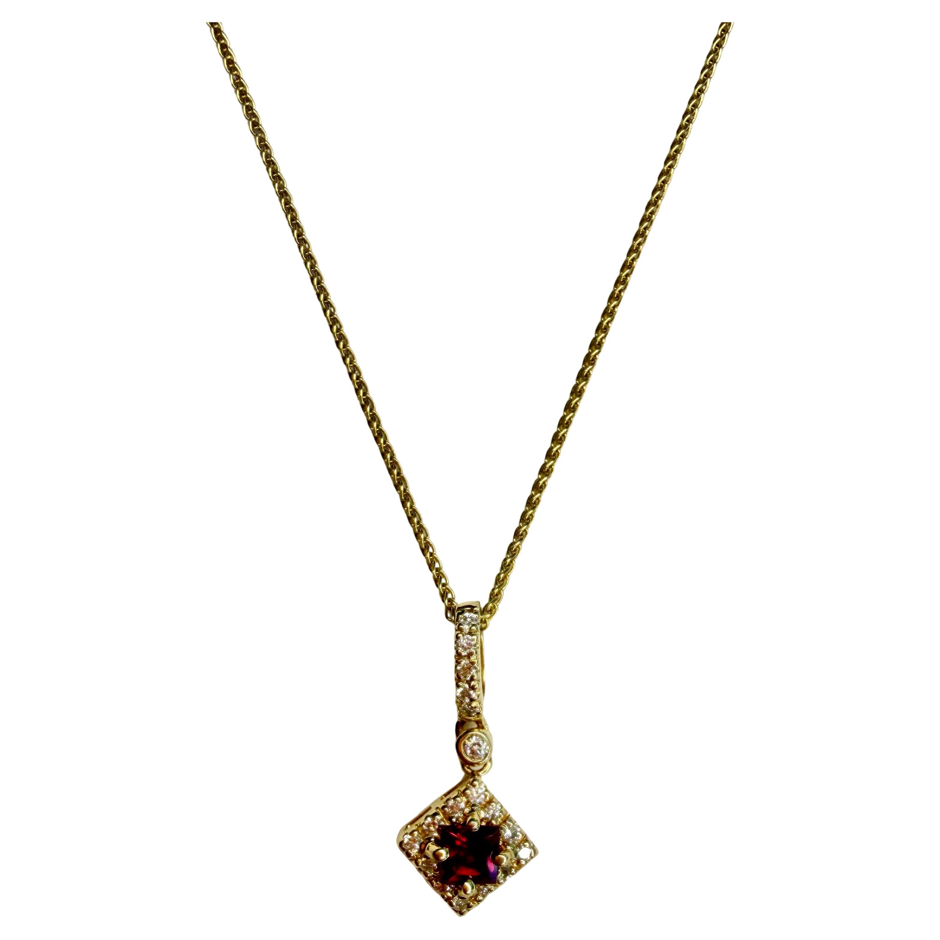 Natural Red Ruby and Diamond Pendant Necklace