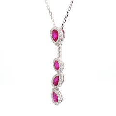 Natural Red Ruby and White Diamond 1.47 Carat TW Gold Drop Pendant