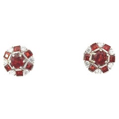 Natural Red Garnet Aura Round Sterling Silver Stud Earrings for Anniversary Gift