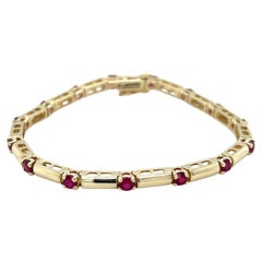 Natural Red Ruby Bracelet in 14 Karat Yellow Gold