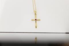 Natural Red Ruby Cross Pendant Sterling Silver Cross
