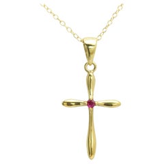 Natural Red Ruby Cross Pendant Sterling Silver Cross