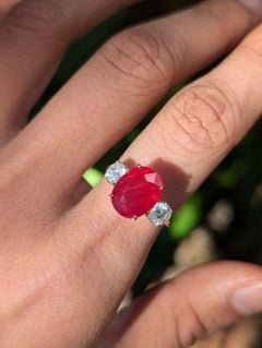 Natural Red Ruby Diamond 5.40ct Three Stone Trilogy Ring in 14k Rose Gold