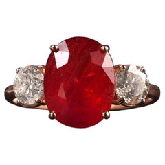 Natural Red Ruby Diamond 5.40ct Three Stone Trilogy Ring in 14k Rose Gold