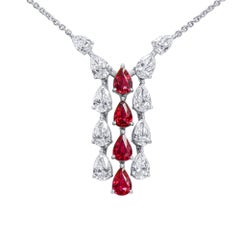 Natural Red Ruby & Diamond Pendant 2.06 Ct. Pear Shape, 18K White Gold