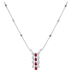 Natural Red Ruby & Diamond Pendant 2.06 Ct. Pear Shape, 18K White Gold