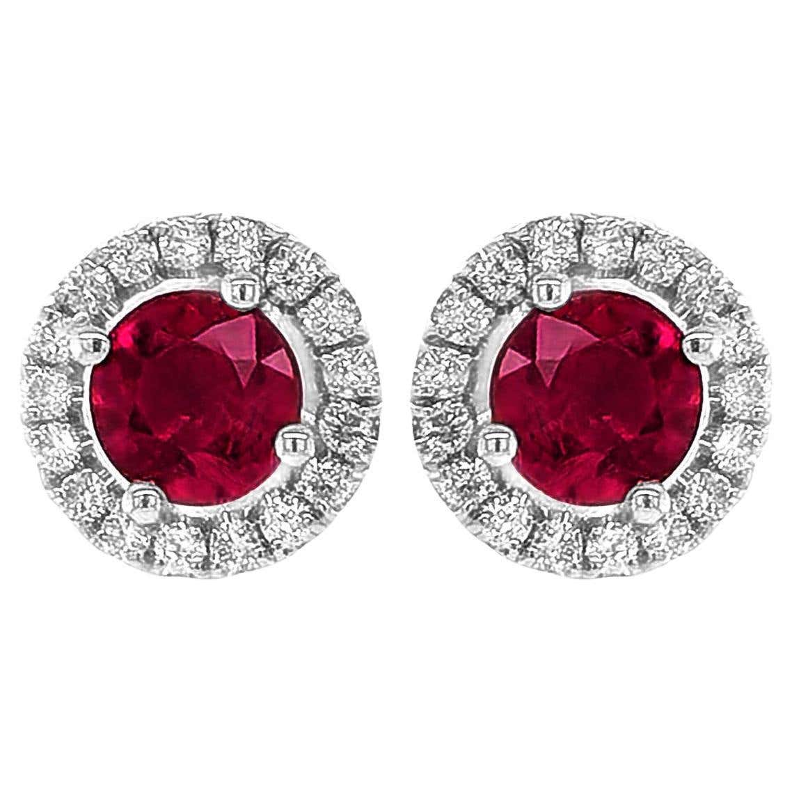 Natural Red Ruby Gemstone 1 01 Carats In 14K White Gold Earrings With natural-red-ruby-gemstone-1-01-carats-in-14k-white-gold-earrings-with