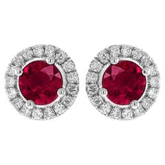 Natürlicher roter Rubin Edelstein 1,01 Karat in 14K Weißgold Ohrringe mit Diamanten