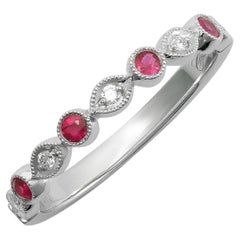 Natural Red Ruby Gemstones 0.15 carats set in 14K White Gold Ring with Diamonds
