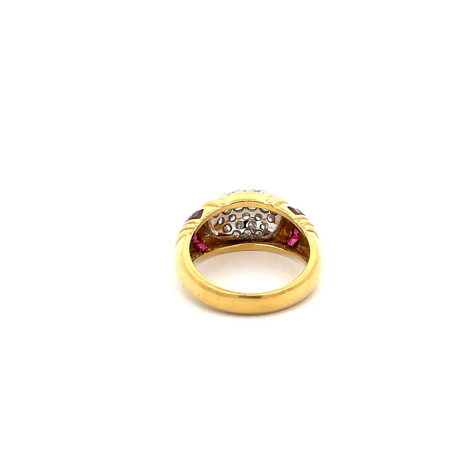 Natural Red Ruby & white Diamond Pave Dome Ring in 18 Karat Yellow Gold In New Condition For Sale In Westmount, CA