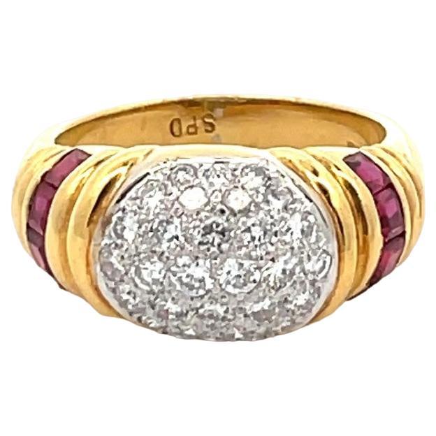 Natural Red Ruby & white Diamond Pave Dome Ring in 18 Karat Yellow Gold For Sale