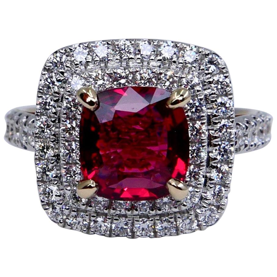 Natural Red Spinel 1.51 Carat and Diamond Ring 18K Two-Tone White and Rose Gold