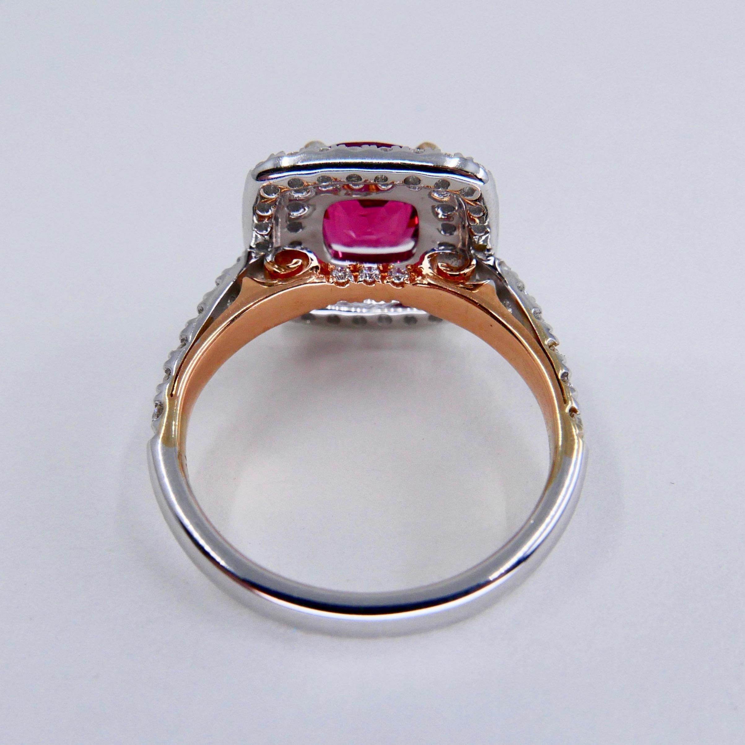 Natural Red Spinel 1.51 Carat and Diamond Ring 18K Two-Tone White and Rose Gold 3