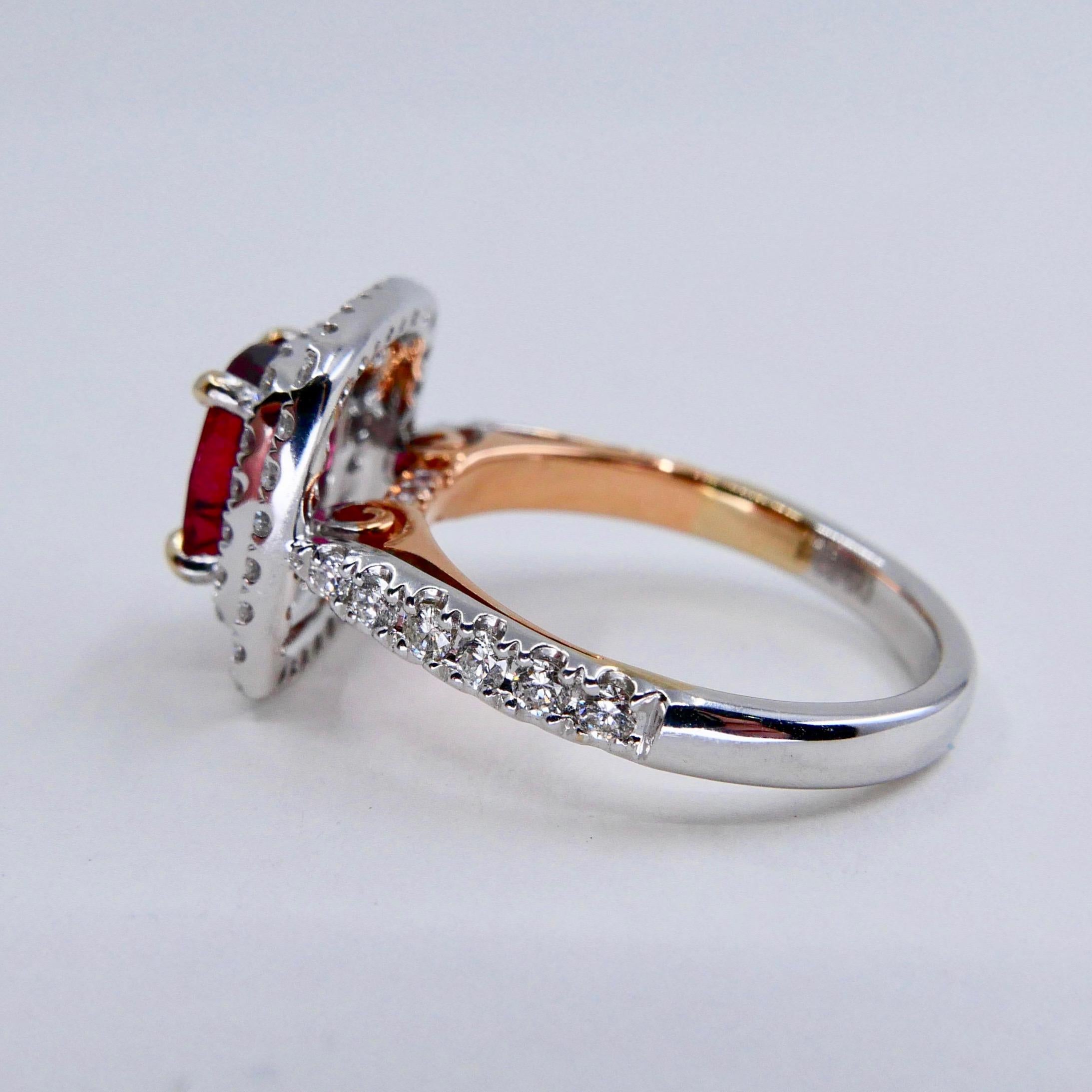 Natural Red Spinel 1.51 Carat and Diamond Ring 18K Two-Tone White and Rose Gold 4