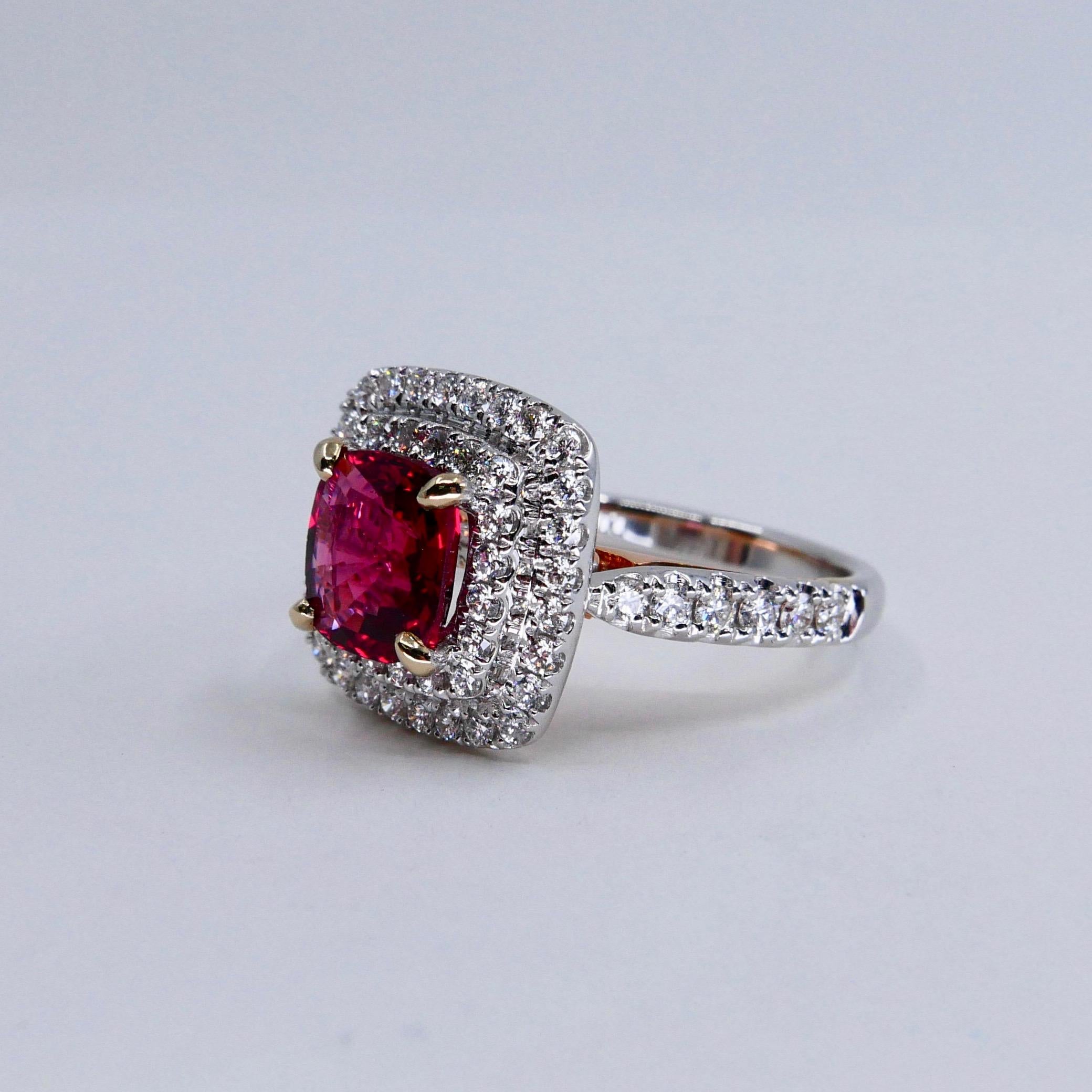 Natural Red Spinel 1.51 Carat and Diamond Ring 18K Two-Tone White and Rose Gold 5