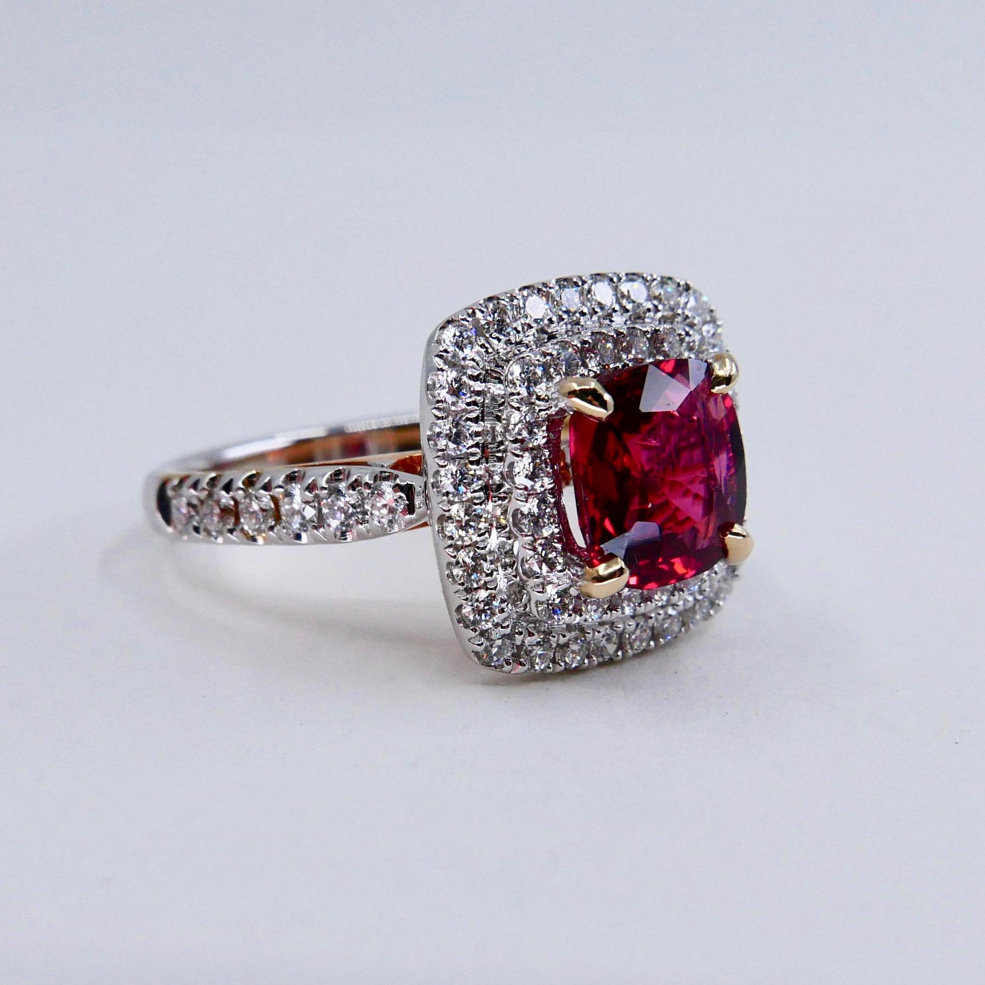Contemporary Natural Red Spinel 1.51 Carat and Diamond Ring 18K Two-Tone White and Rose Gold