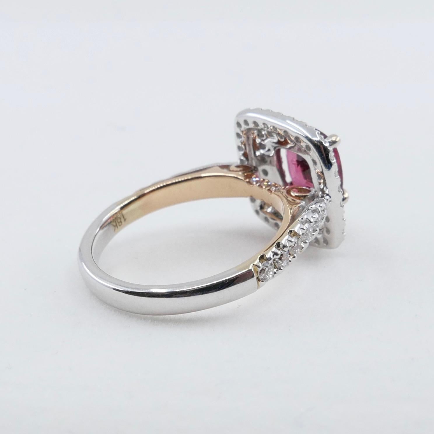 Natural Red Spinel 1.51 Carat and Diamond Ring 18K Two-Tone White and Rose Gold In New Condition In Hong Kong, HK