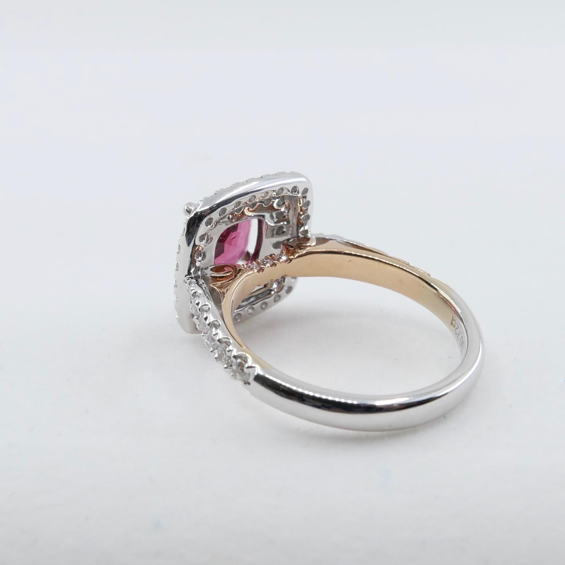 Women's Natural Red Spinel 1.51 Carat and Diamond Ring 18K Two-Tone White and Rose Gold