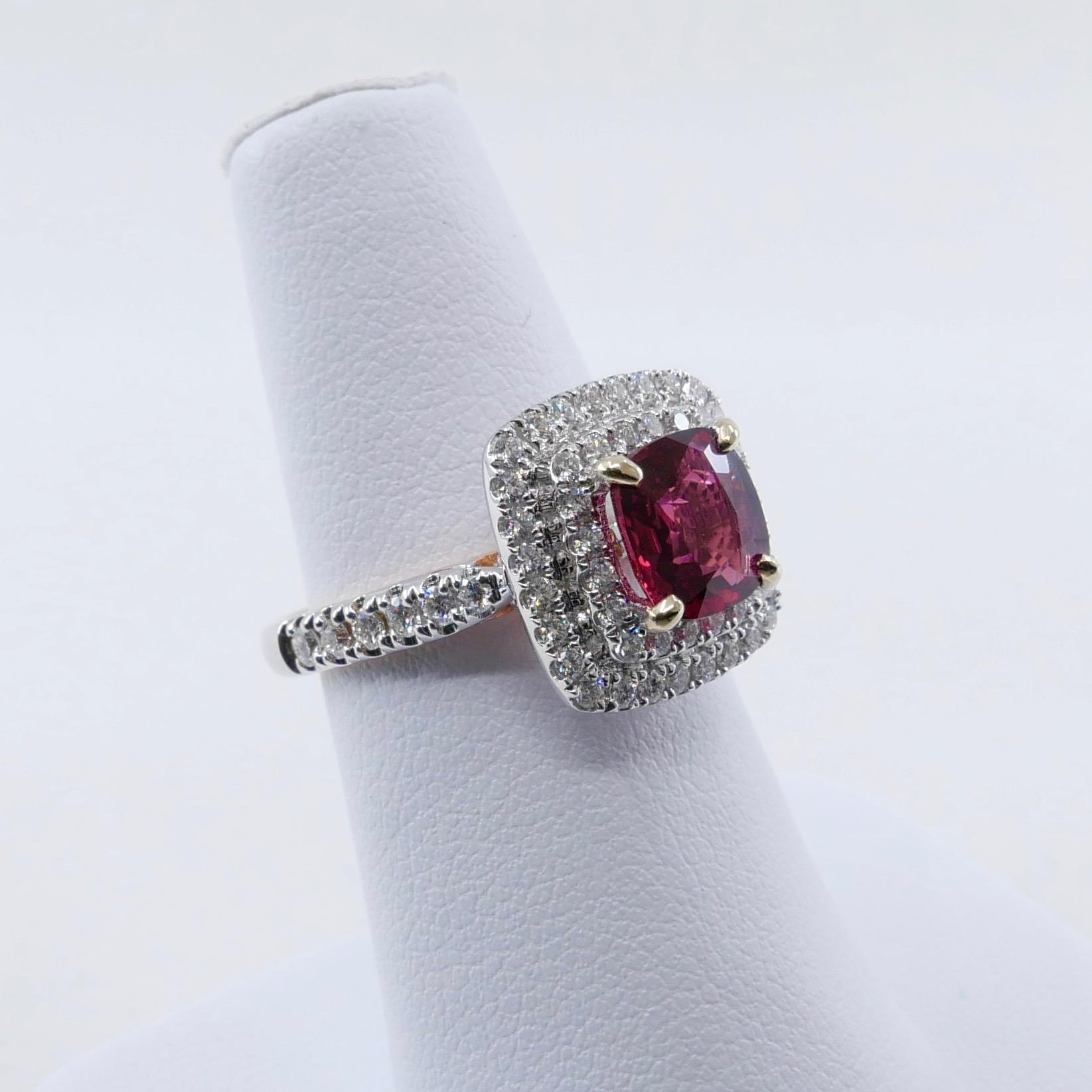 Natural Red Spinel 1.51 Carat and Diamond Ring 18K Two-Tone White and Rose Gold 1