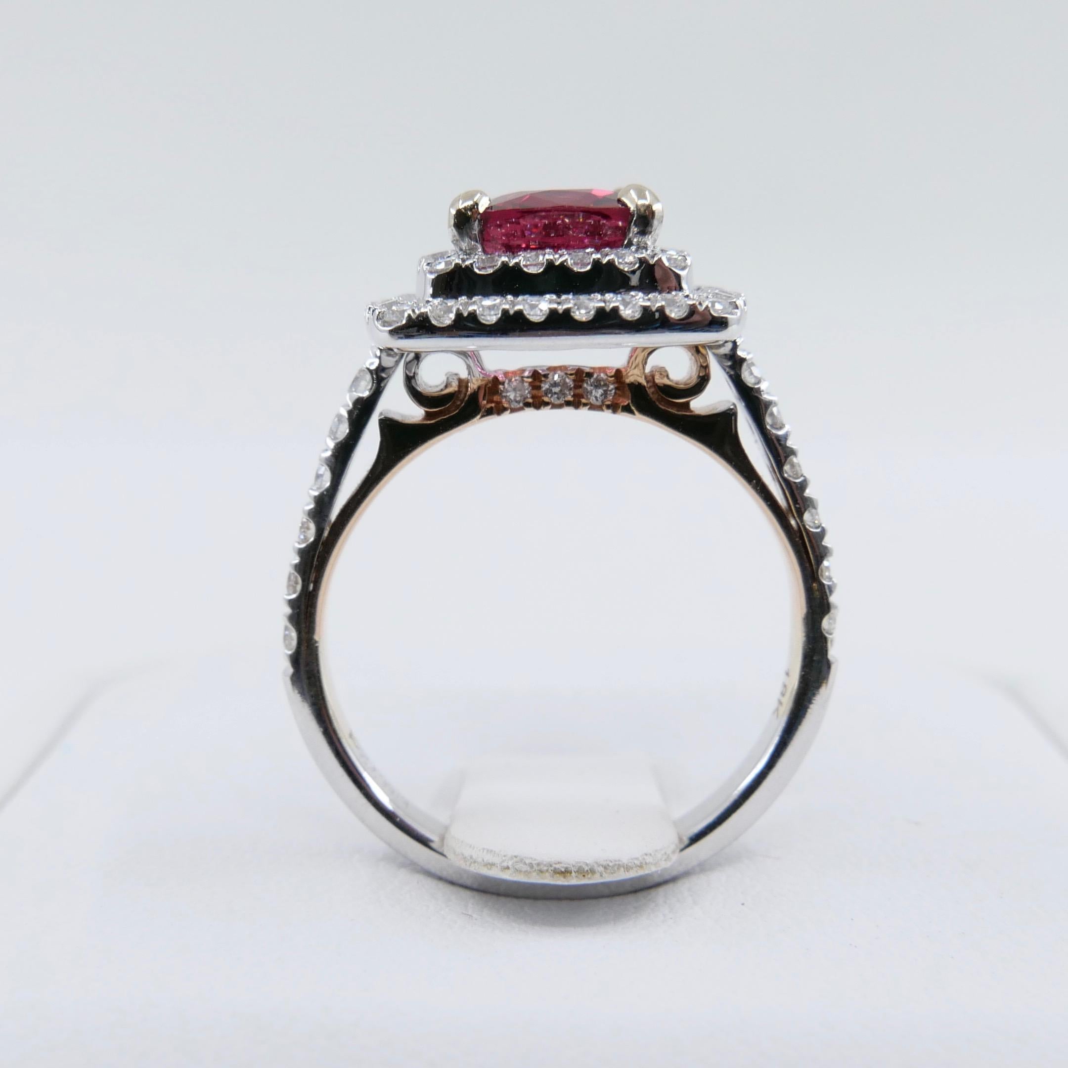 Natural Red Spinel 1.51 Carat and Diamond Ring 18K Two-Tone White and Rose Gold 2