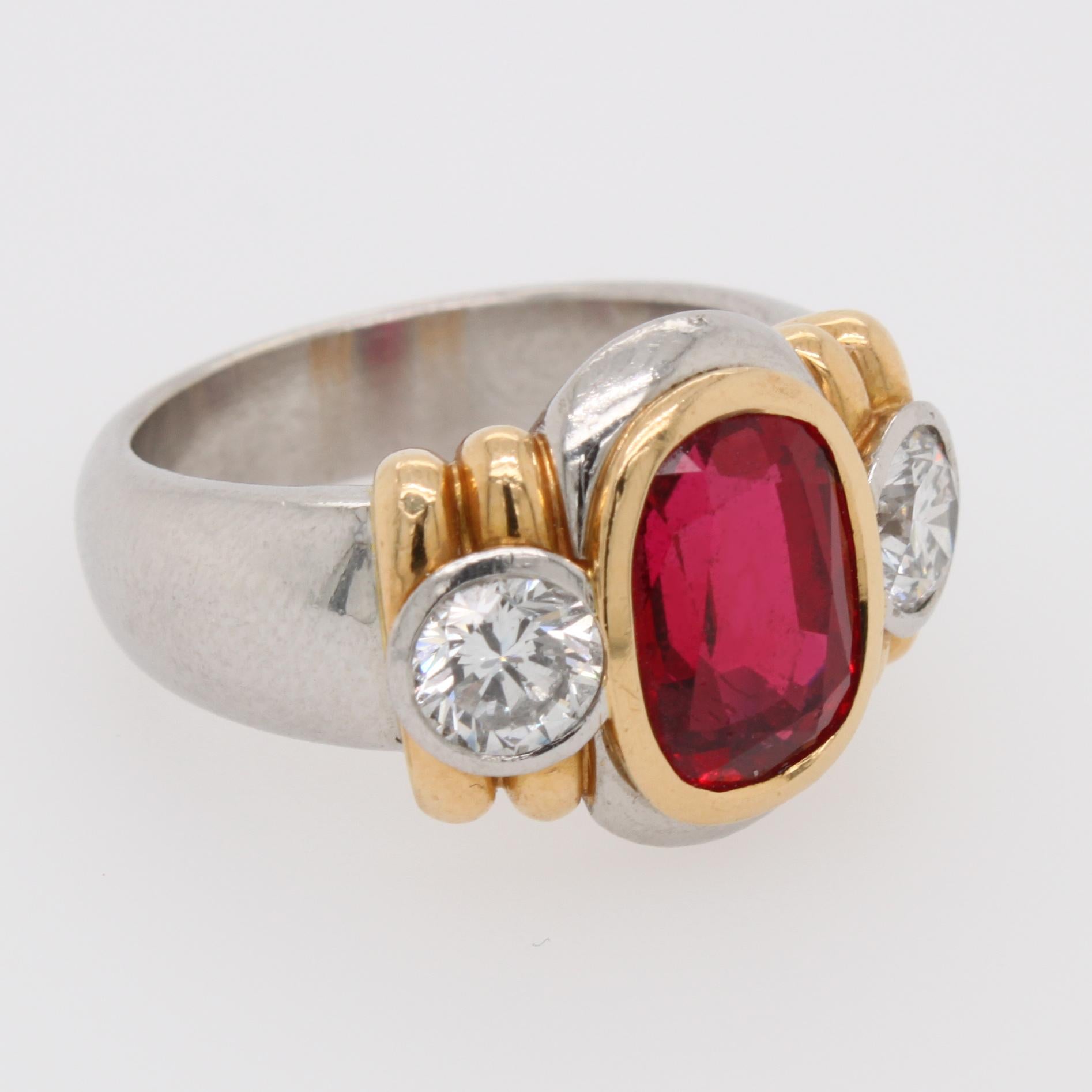 Cushion Cut Natural Red Spinel and Diamond Ring