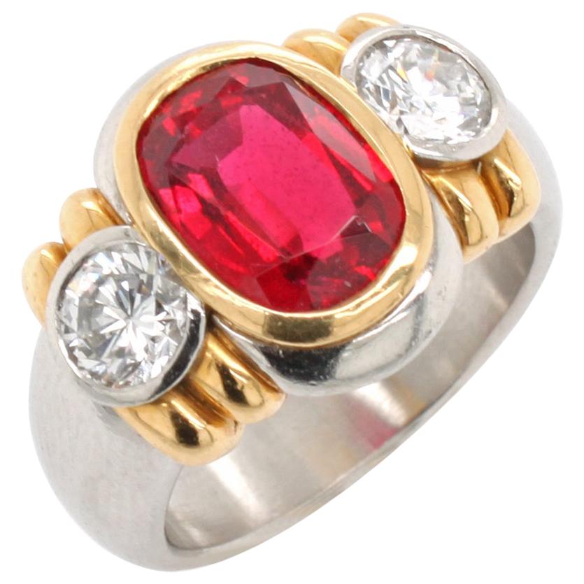 Natural Red Spinel and Diamond Ring