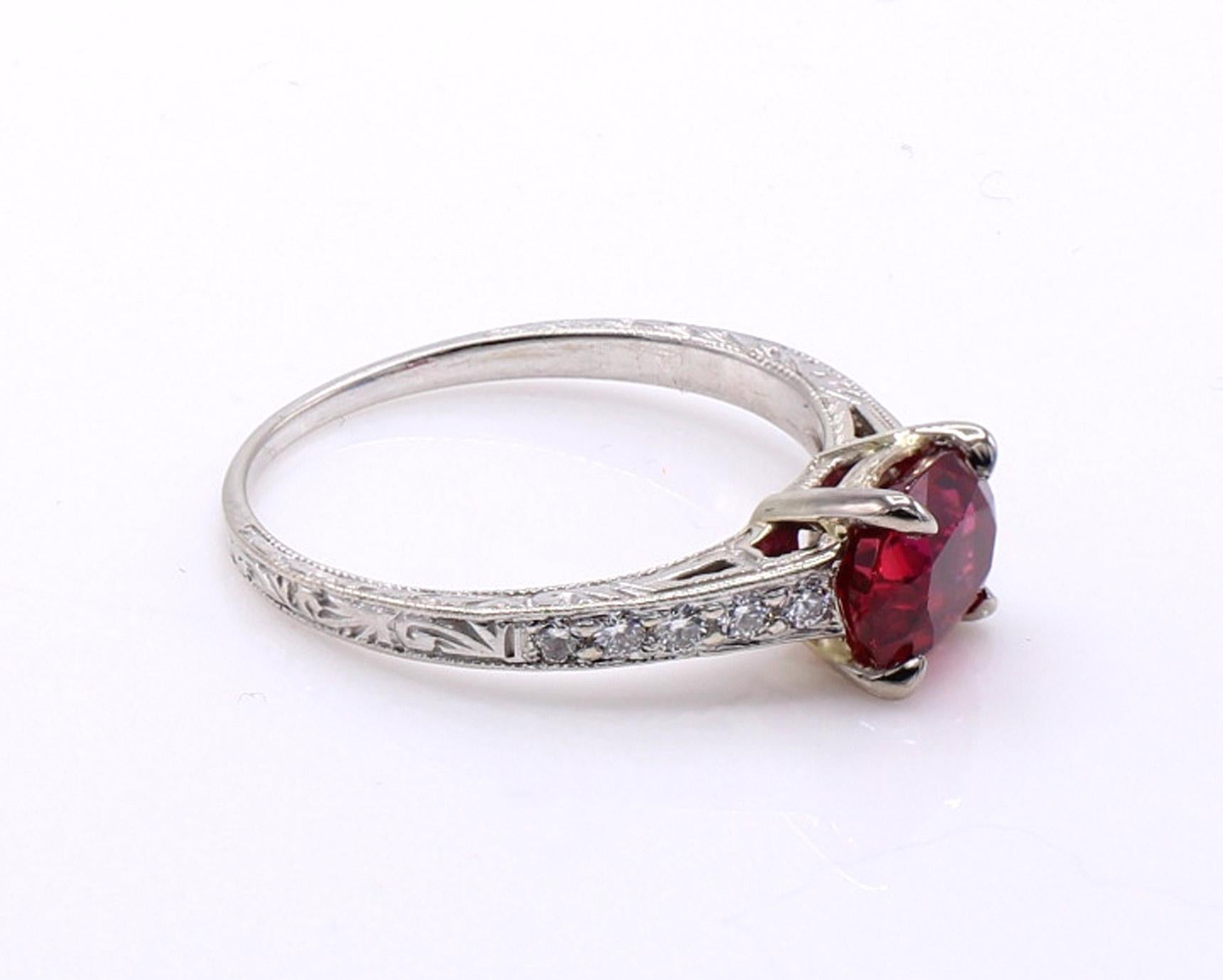 Oval Cut Natural Red Spinel Diamond Engagement Ring  For Sale