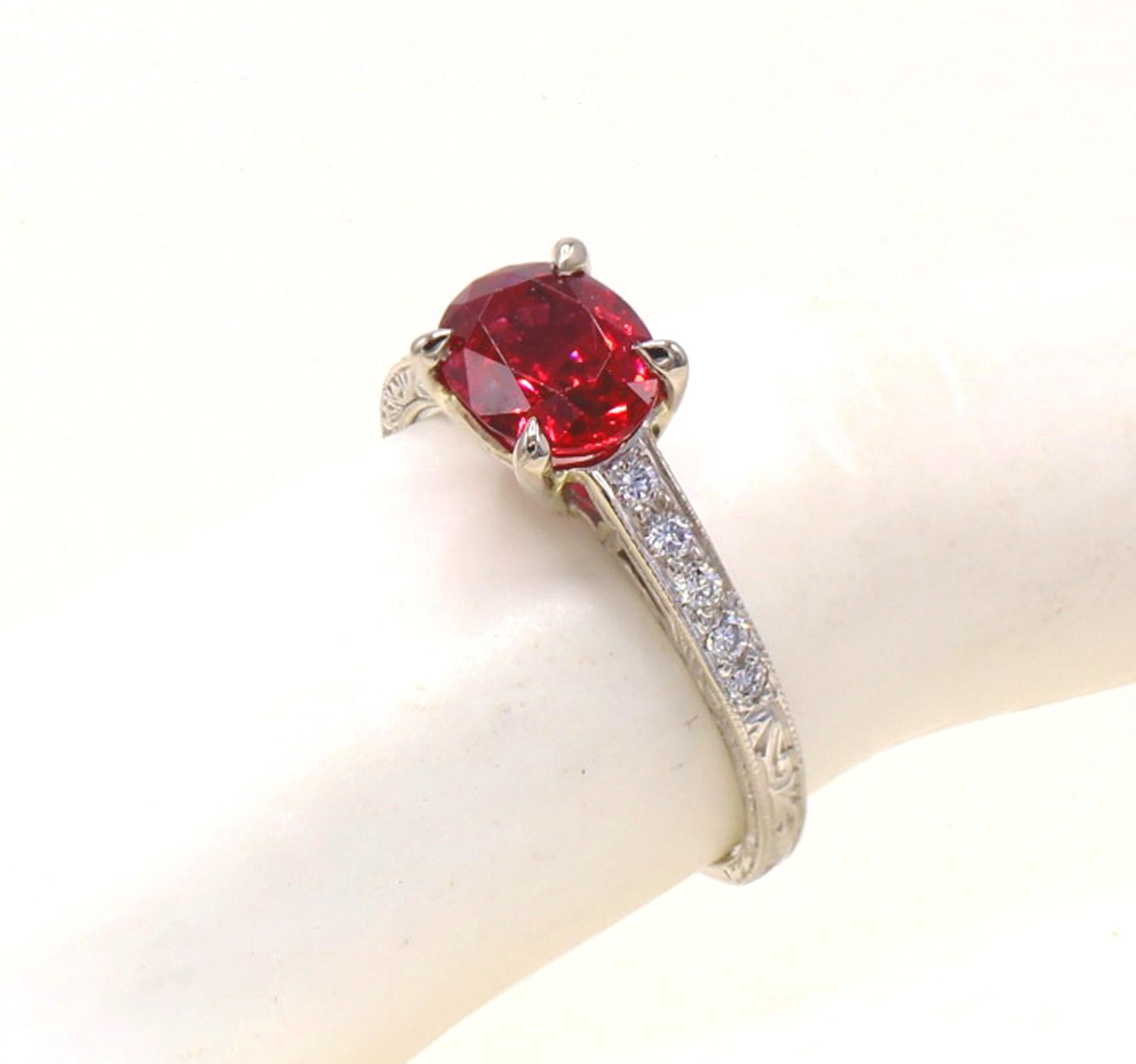 Natural Red Spinel Diamond Engagement Ring  For Sale 1
