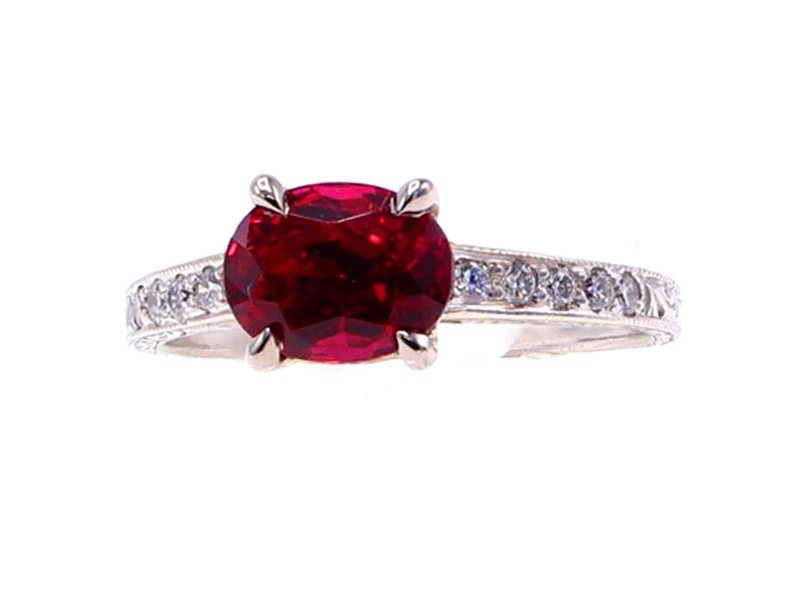 Natural Red Spinel Diamond Engagement Ring  For Sale 2
