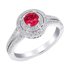 Natürlicher roter Spinell Edelstein 0,50 Karat gefasst in 14K Weißgold Ring mit Diamanten