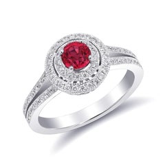 Natural Red Spinel Gemstone 0.52 cts in 14K White Gold Ring with Diamonds