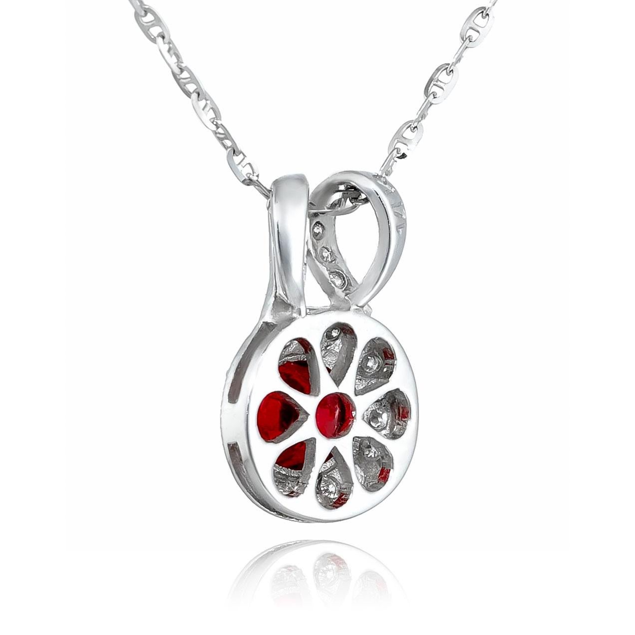 Gemma di spinello rosso naturale da 0,75 carati in ciondolo d'oro bianco 14K con diamanti In condizioni Nuovo in vendita a Los Angeles, CA