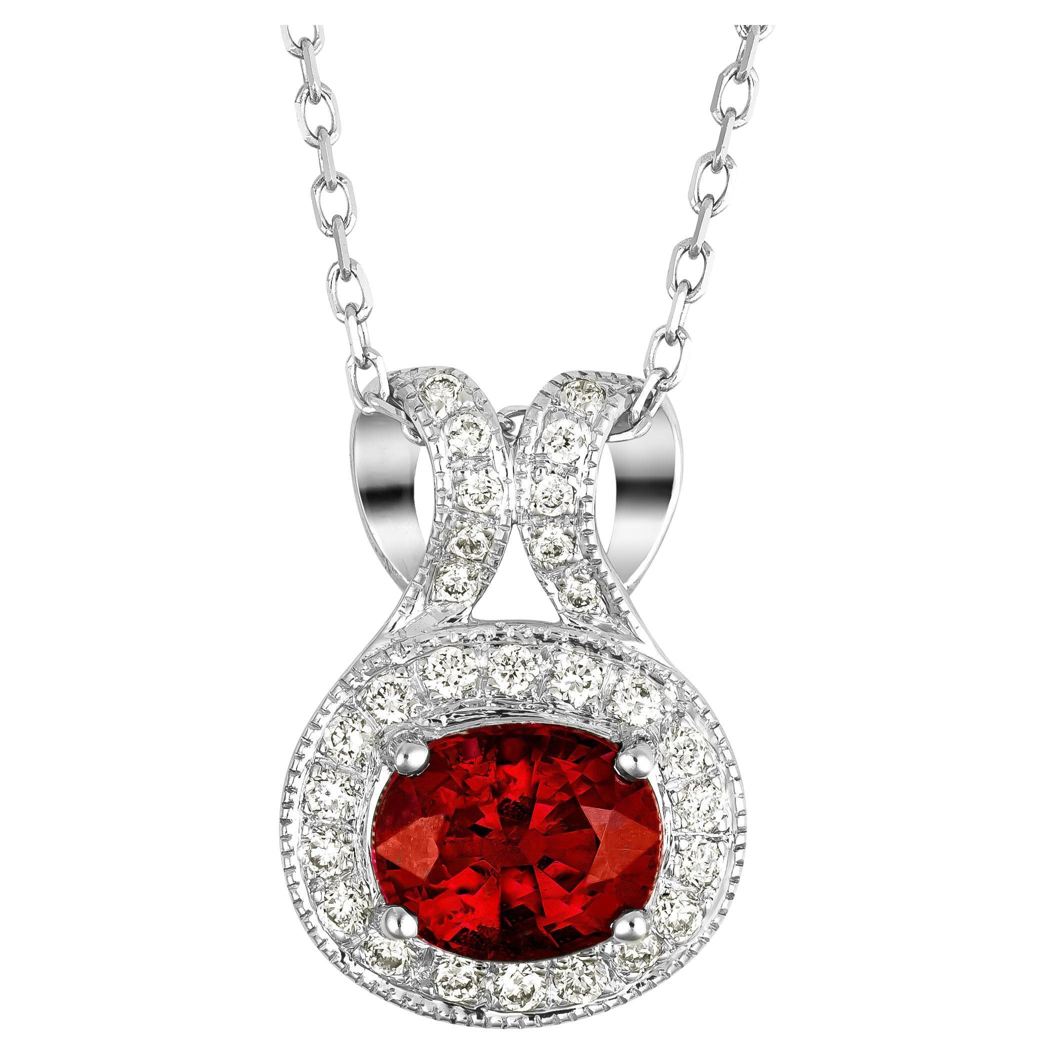 Natural Red Spinel Gemstone 0.75 carats in 14K White Gold Pendant with Diamonds