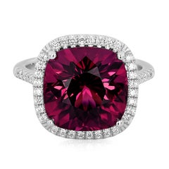 Natural Red Tourmaline Gemstone 7.78 carats in 14K White Gold Ring with Diamonds
