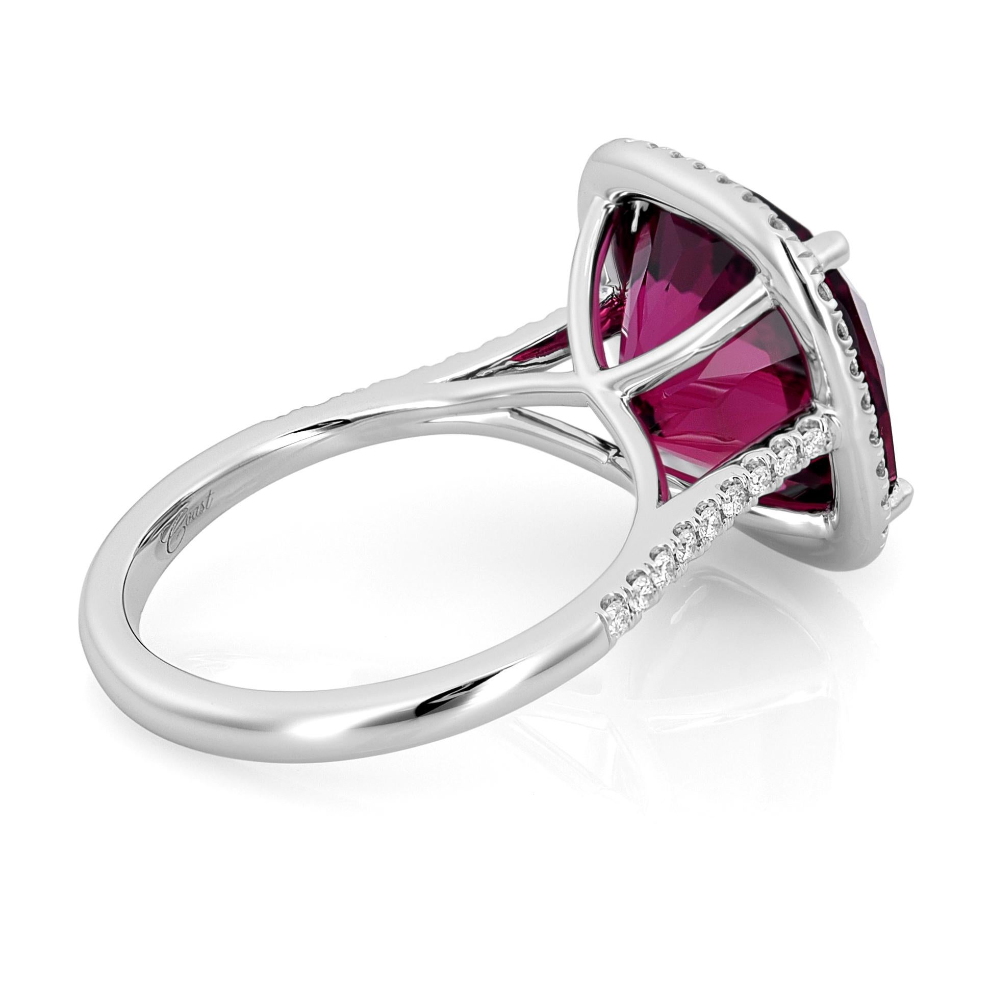 Natural Red Tourmaline Gemstone 7.78 carats in 14K White Gold Ring with Diamonds In New Condition For Sale In Los Angeles, CA