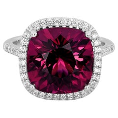 Natural Red Tourmaline Gemstone 7.78 carats in 14K White Gold Ring with Diamonds
