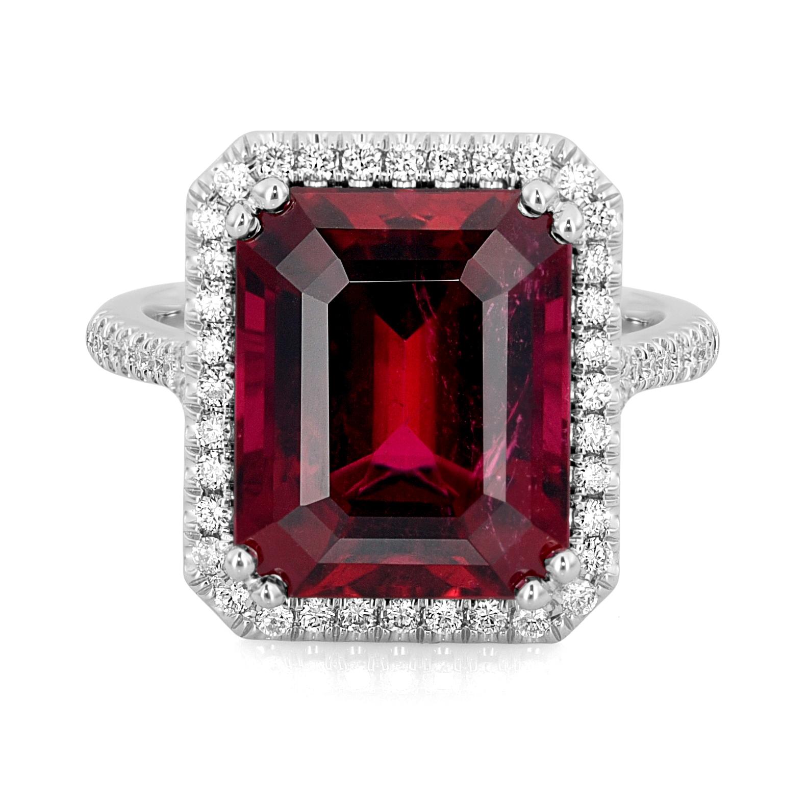 Natürlicher roter Turmalinstein 8,12 Karat in 14K Weißgold Ring mit Diamant im Zustand „Neu“ im Angebot in Los Angeles, CA