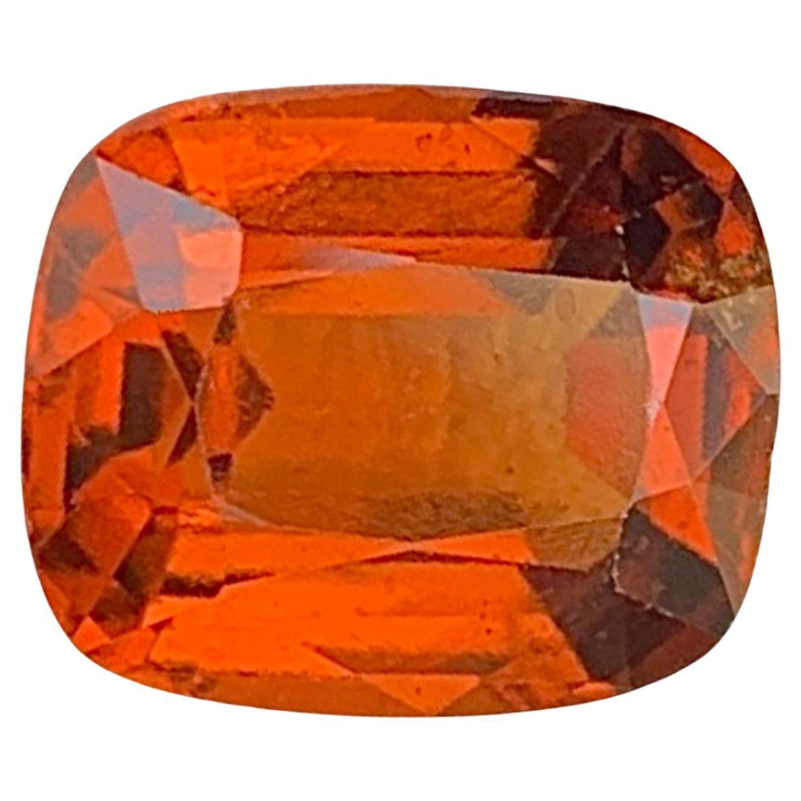 Natural Reddish Orange Grossular Garnet Gemstone: 2.98 Carat Cushion Cut