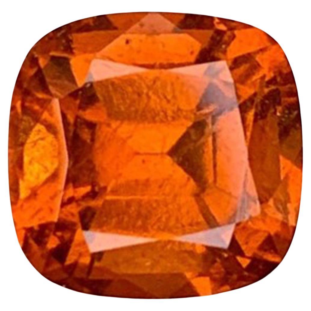 Natural Reddish Orange Grossular Garnet Gemstone: 3.06 Carat Cushion Cut